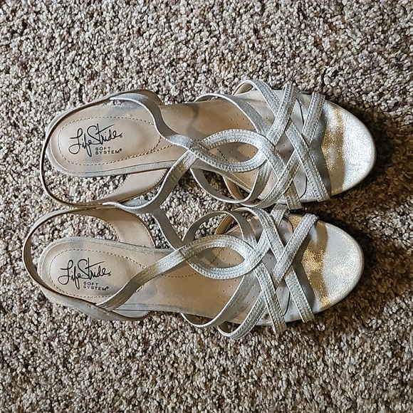 Life Stride Shoes Silver Dress Sandals Poshmark